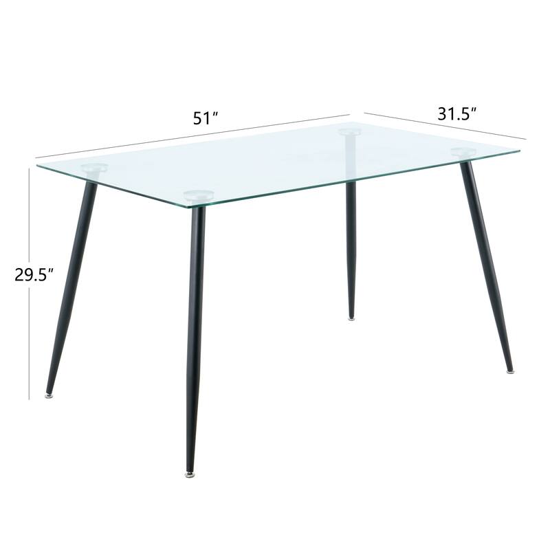 Modern Kitchen Glass dining table 51" Rectangular Tempered Glass Table top,Clear Dining Table